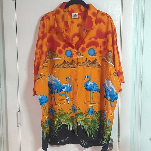 Vintage Other - Vintage EUC Hawaiian Shirt Blue Flamingos! Sz XXL